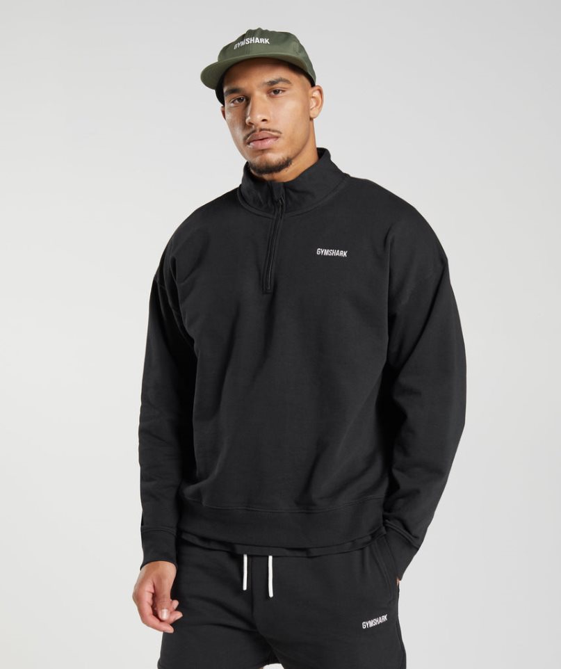 Gymshark Rest Day Sweats 1/4 Zip Férfi Pulóverek Fekete | HU-N-216