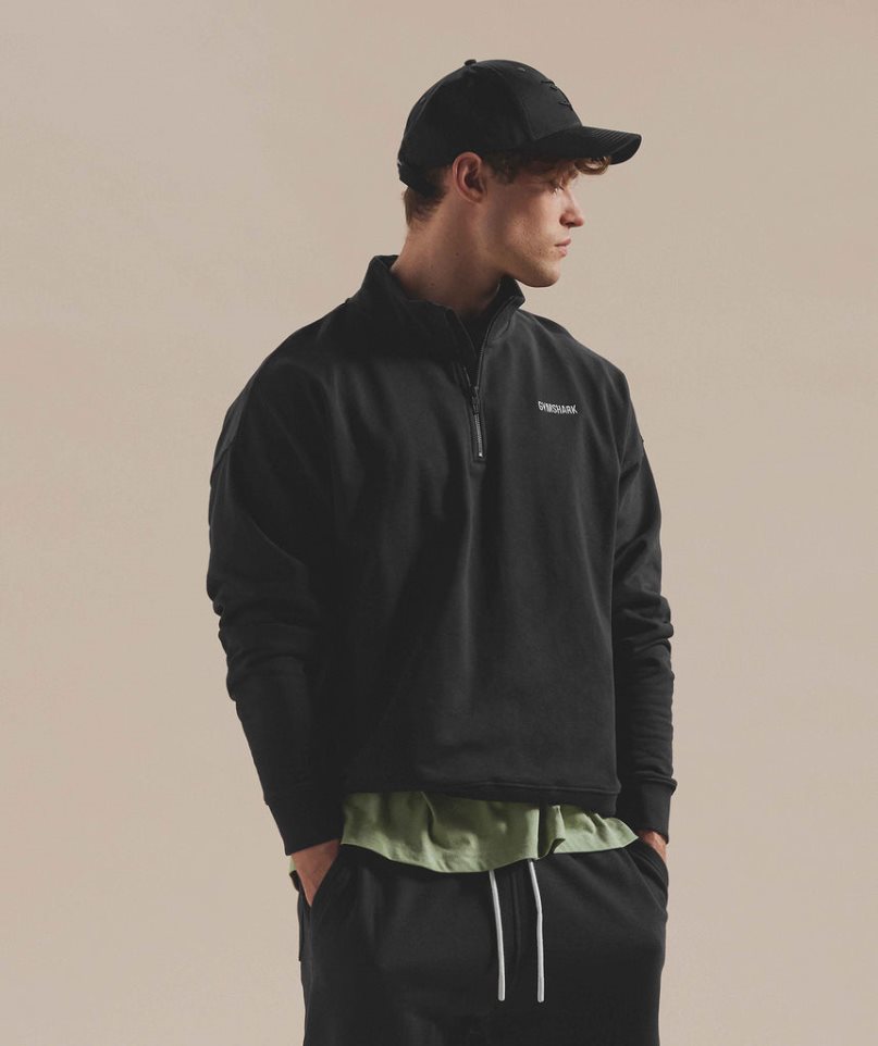 Gymshark Rest Day Sweats 1/4 Zip Férfi Pulóverek Fekete | HU-N-216