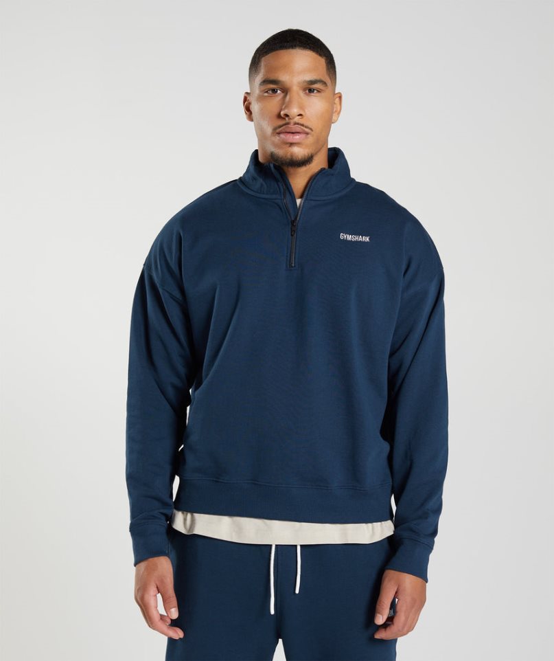 Gymshark Rest Day Sweats 1/4 Zip Férfi Pulóverek Sötétkék | HU-P-019