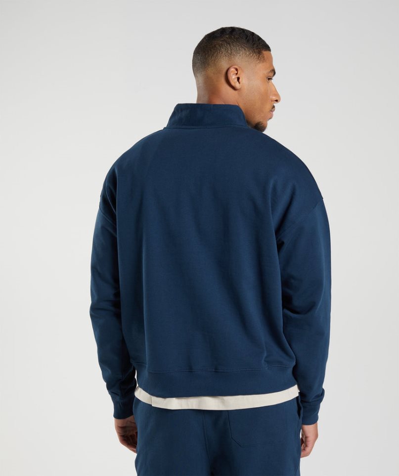 Gymshark Rest Day Sweats 1/4 Zip Férfi Pulóverek Sötétkék | HU-P-019