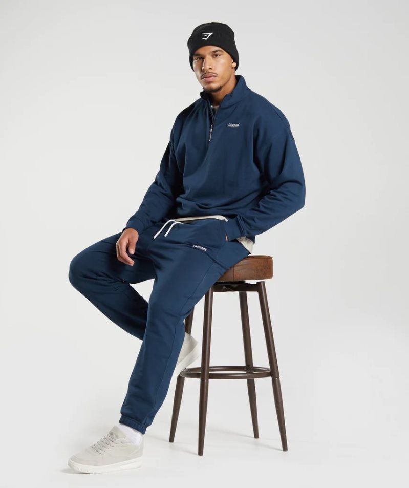 Gymshark Rest Day Sweats 1/4 Zip Férfi Pulóverek Sötétkék | HU-P-019