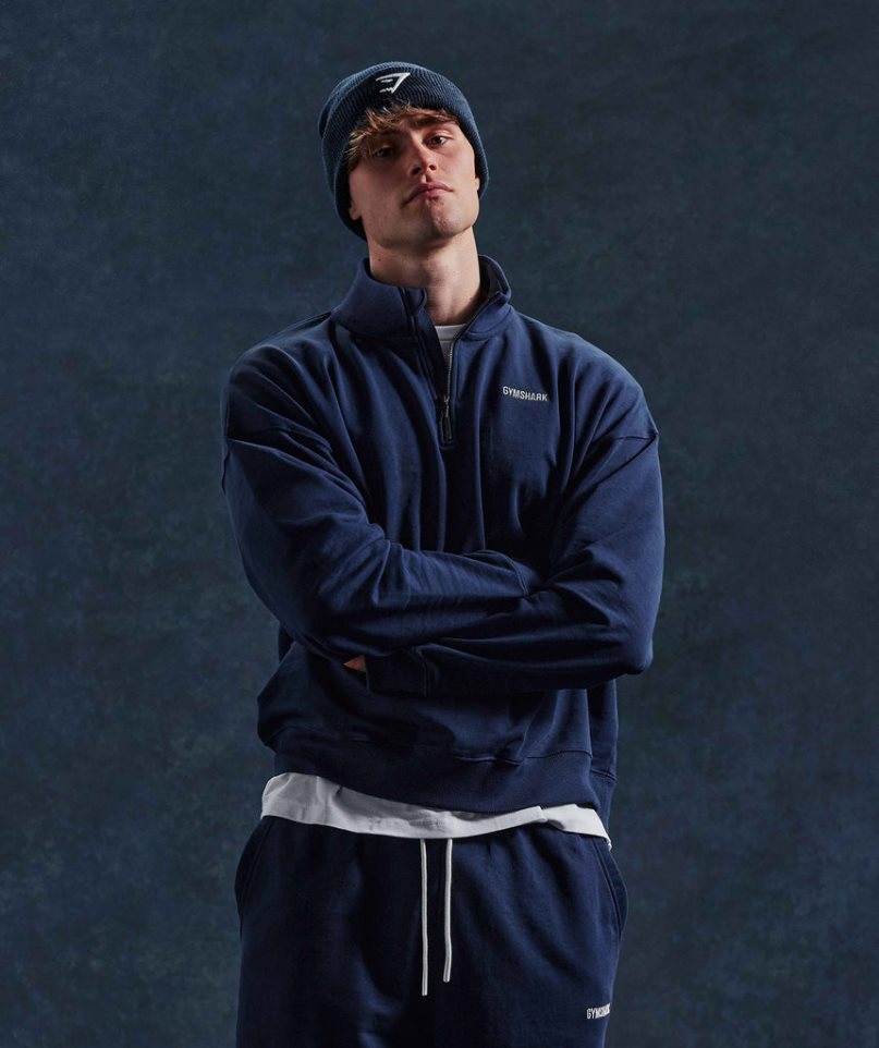 Gymshark Rest Day Sweats 1/4 Zip Férfi Pulóverek Sötétkék | HU-P-019