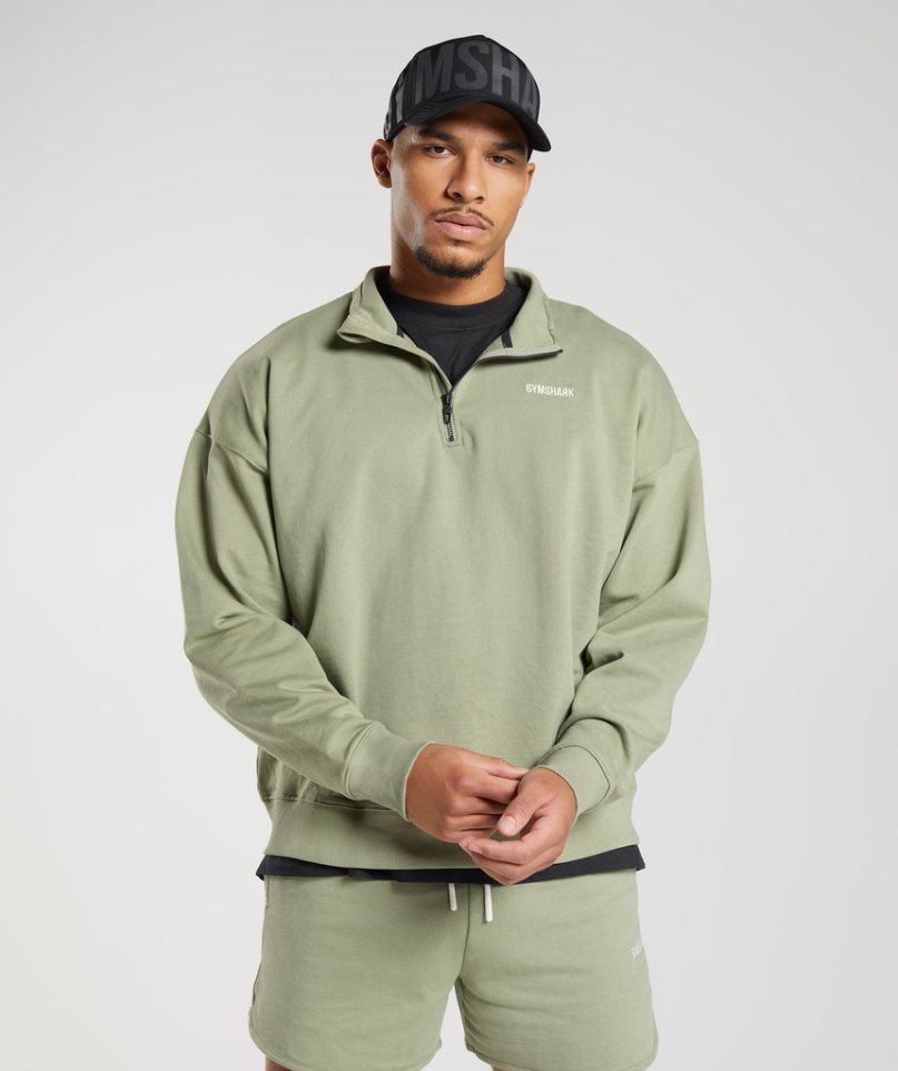 Gymshark Rest Day Sweats 1/4 Zip Férfi Pulóverek Olivazöld | HU-S-798