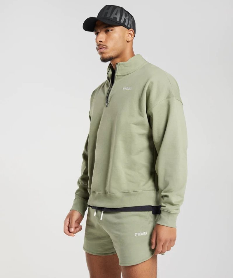 Gymshark Rest Day Sweats 1/4 Zip Férfi Pulóverek Olivazöld | HU-S-798