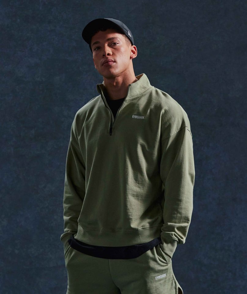 Gymshark Rest Day Sweats 1/4 Zip Férfi Pulóverek Olivazöld | HU-S-798