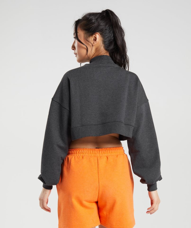 Gymshark Rest Day Sweats Cropped Női Pulóverek Fekete | HU-J-098