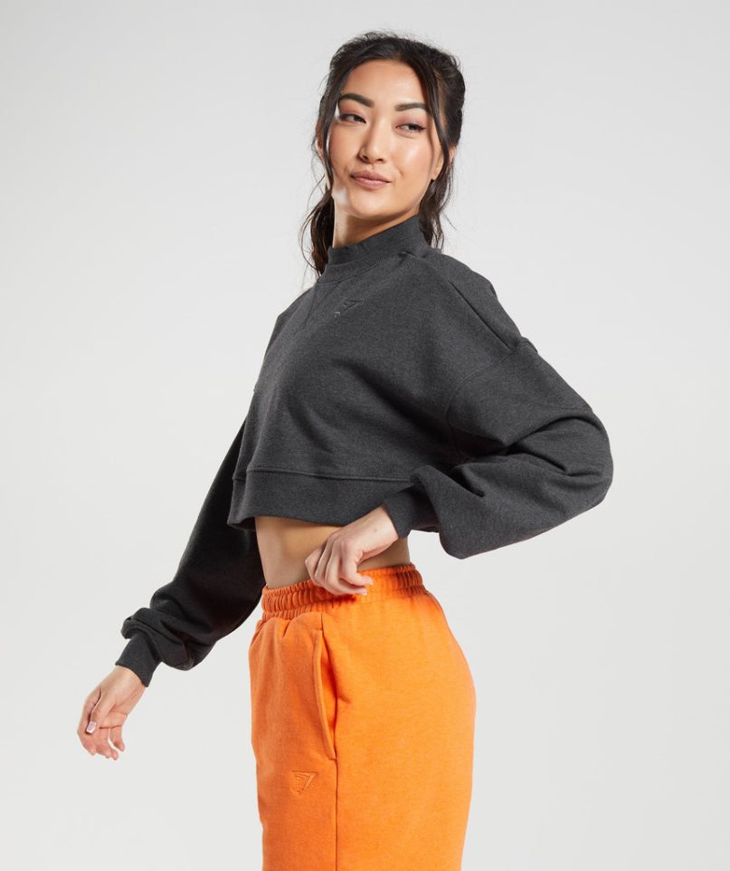 Gymshark Rest Day Sweats Cropped Női Pulóverek Fekete | HU-J-098