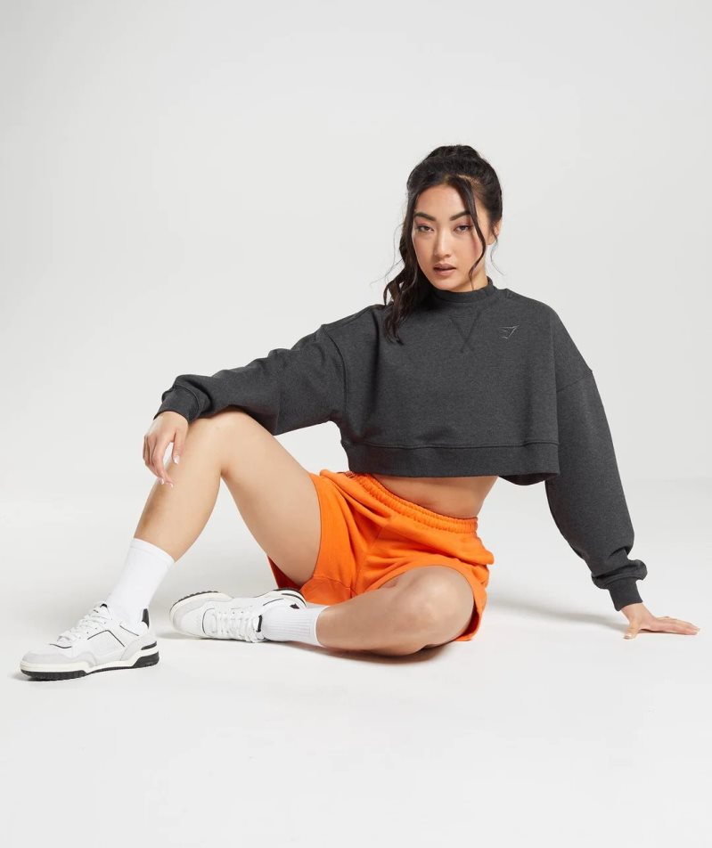 Gymshark Rest Day Sweats Cropped Női Pulóverek Fekete | HU-J-098