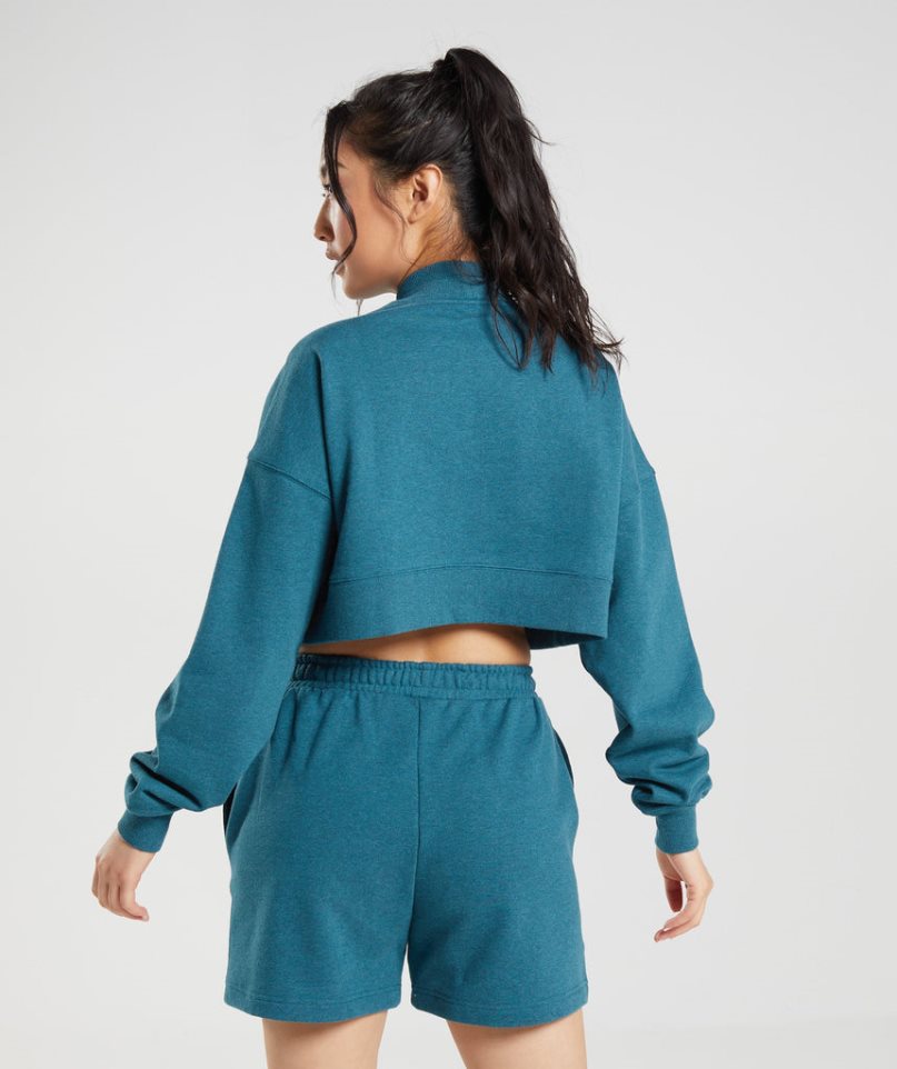 Gymshark Rest Day Sweats Cropped Női Pulóverek Türkiz | HU-S-093