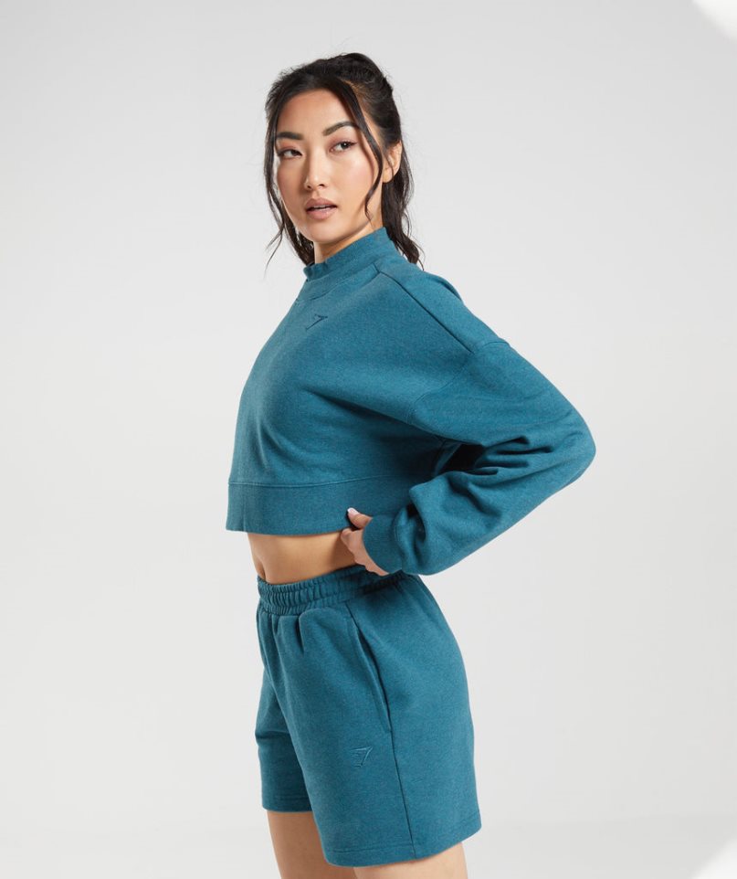 Gymshark Rest Day Sweats Cropped Női Pulóverek Türkiz | HU-S-093