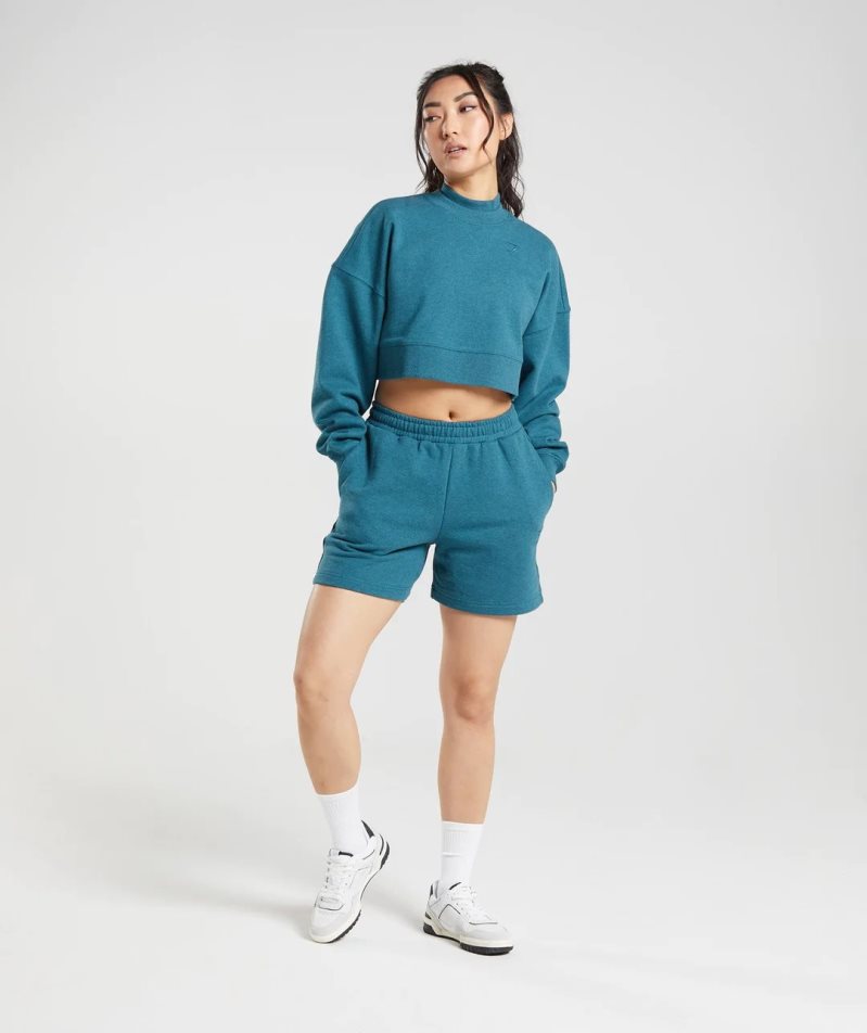 Gymshark Rest Day Sweats Cropped Női Pulóverek Türkiz | HU-S-093