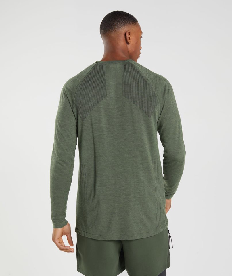 Gymshark Retake Seamless Long Sleeve Férfi Póló Olivazöld | HU-P-624