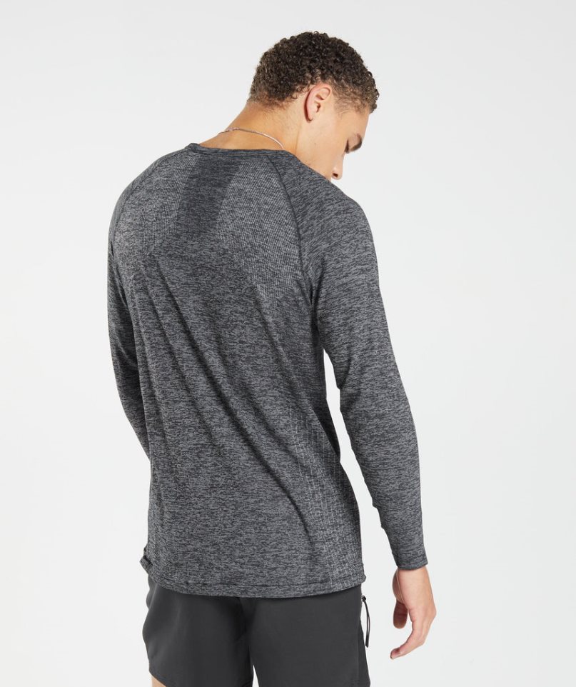 Gymshark Retake Seamless Long Sleeve Férfi Póló Sötétszürke | HU-Q-701