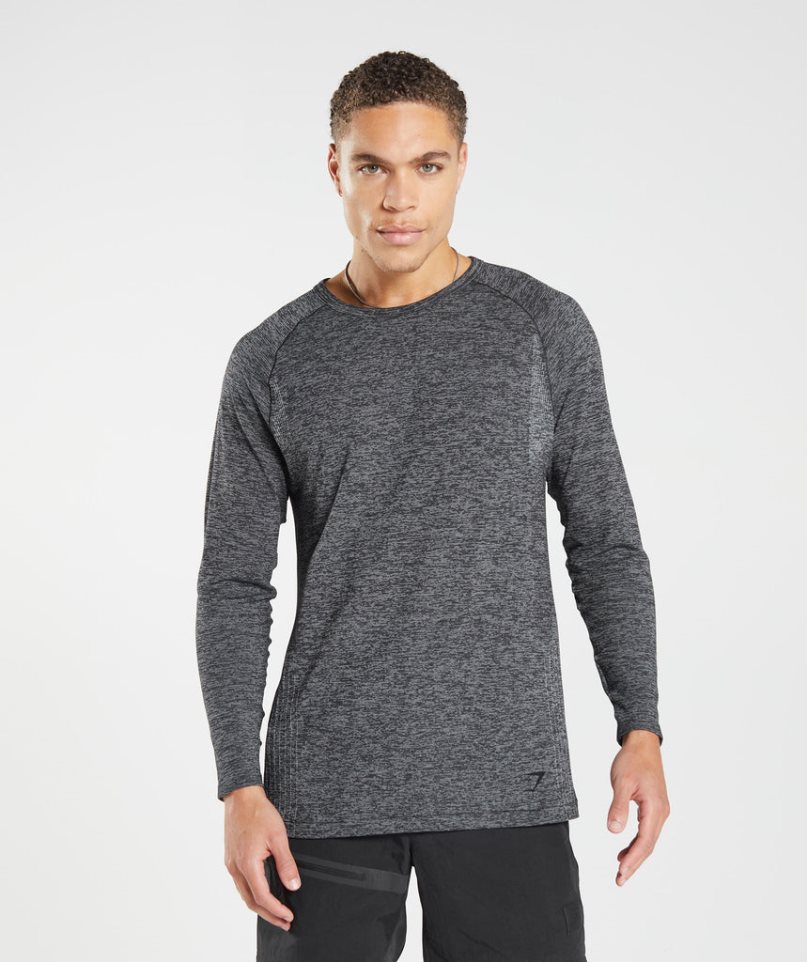 Gymshark Retake Seamless Long Sleeve Férfi Póló Sötétszürke | HU-Q-701