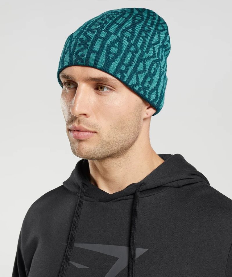 Gymshark Reversable Jacquard Téli Sapka Türkiz | HU-V-905