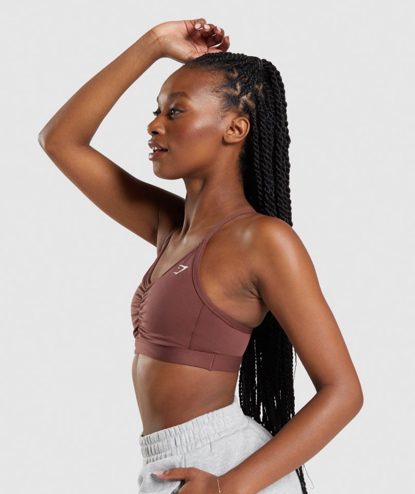Gymshark Ruched Női Sportmelltartó Sötétbarna | HU-Q-913