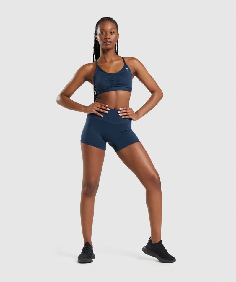 Gymshark Ruched Női Sportmelltartó Sötétkék | HU-V-516