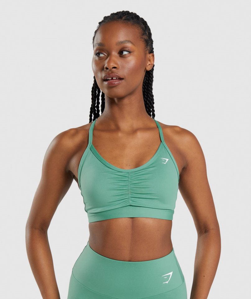 Gymshark Ruched Női Sportmelltartó Zöld | HU-W-348