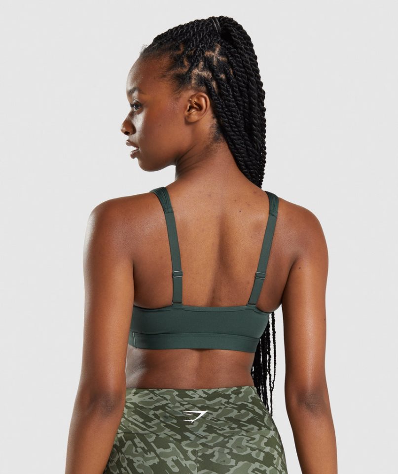 Gymshark Scoop Neck Női Sportmelltartó Sötétzöld | HU-X-461