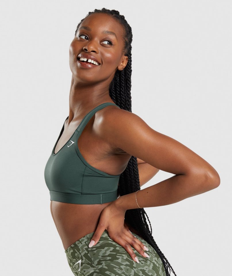 Gymshark Scoop Neck Női Sportmelltartó Sötétzöld | HU-X-461