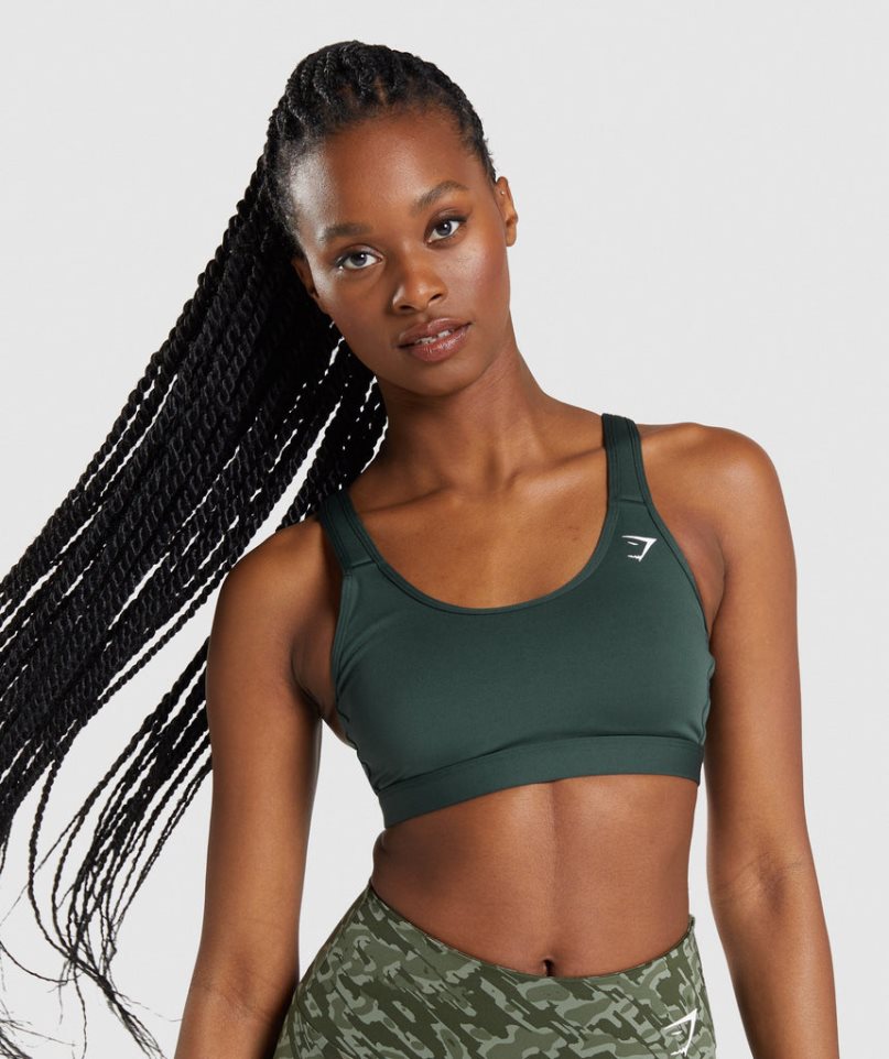 Gymshark Scoop Neck Női Sportmelltartó Sötétzöld | HU-X-461