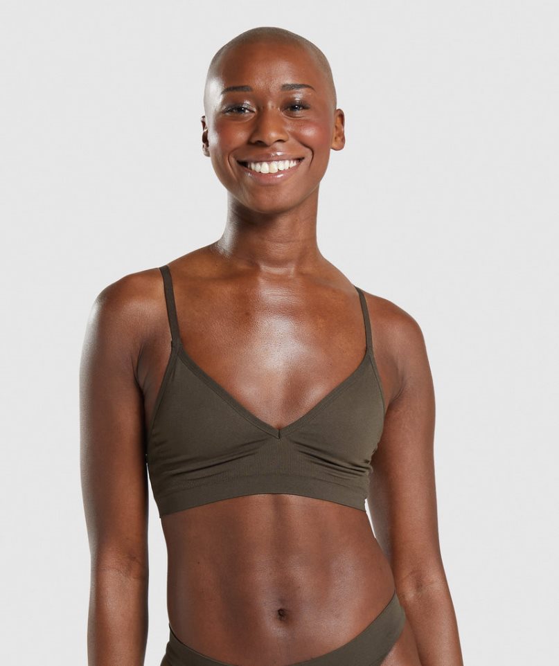 Gymshark Seamless Low Neck Bralette Női Fehérnemű Barna | HU-U-963