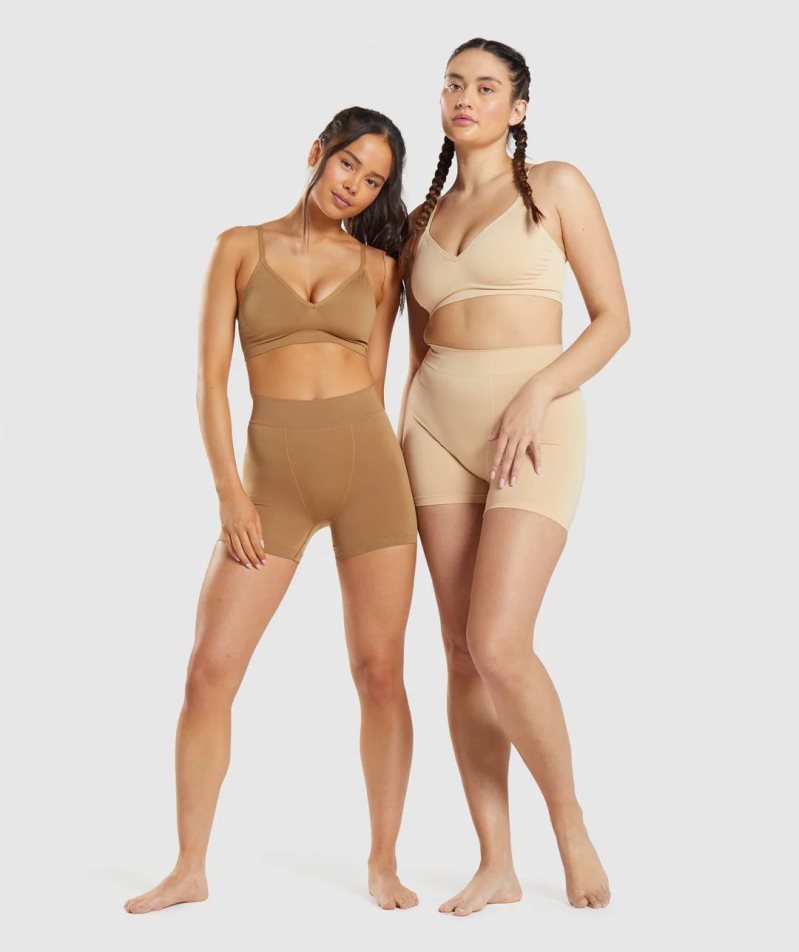 Gymshark Seamless Low Neck Bralette Női Fehérnemű Világos Barna | HU-Z-716