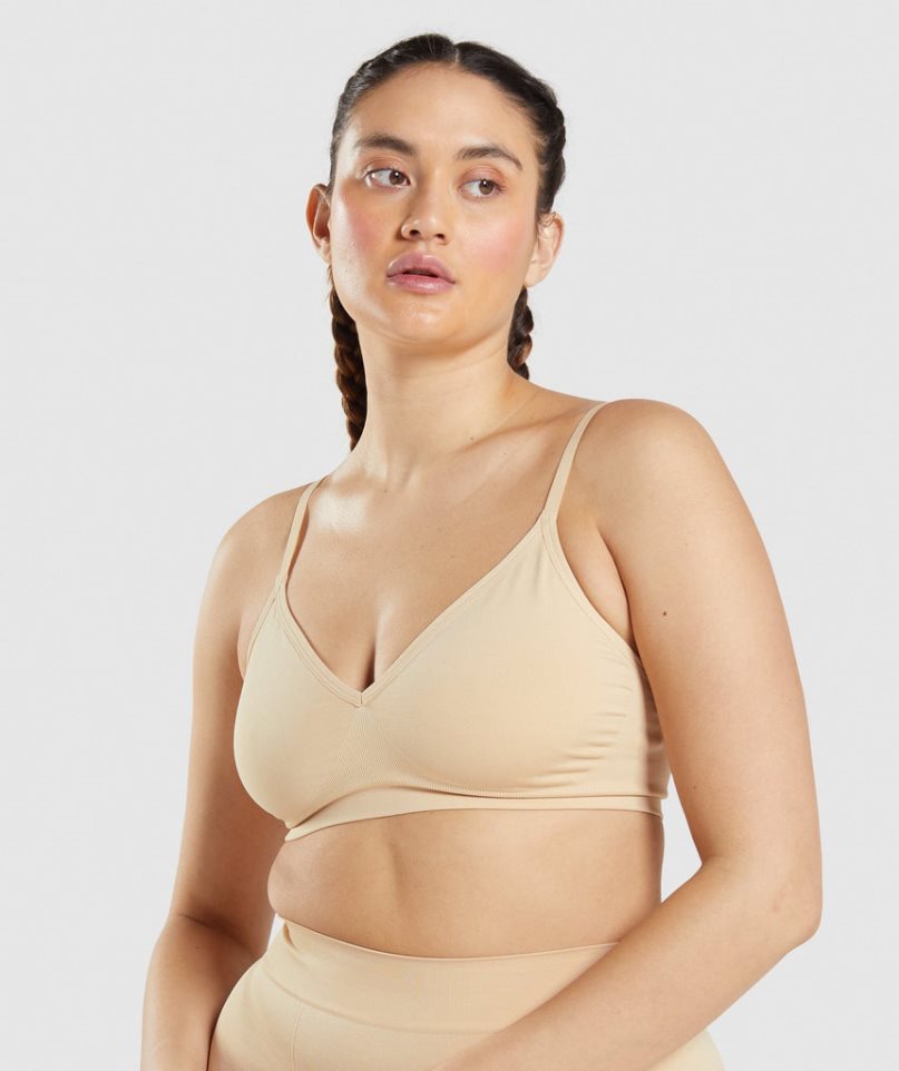 Gymshark Seamless Low Neck Bralette Női Fehérnemű Világos Barna | HU-Z-716