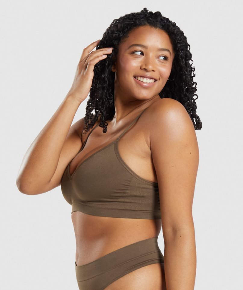 Gymshark Seamless Low Neck Bralette Női Fehérnemű Barna | HU-Z-741