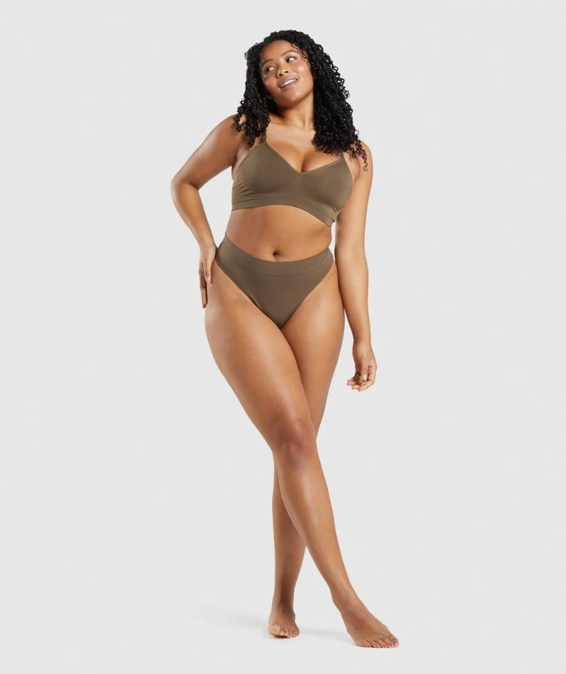 Gymshark Seamless Low Neck Bralette Női Fehérnemű Barna | HU-Z-741
