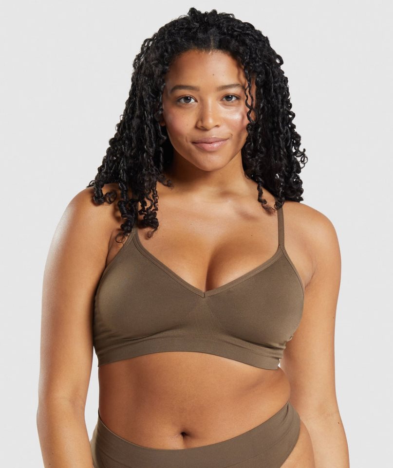 Gymshark Seamless Low Neck Bralette Női Fehérnemű Barna | HU-Z-741