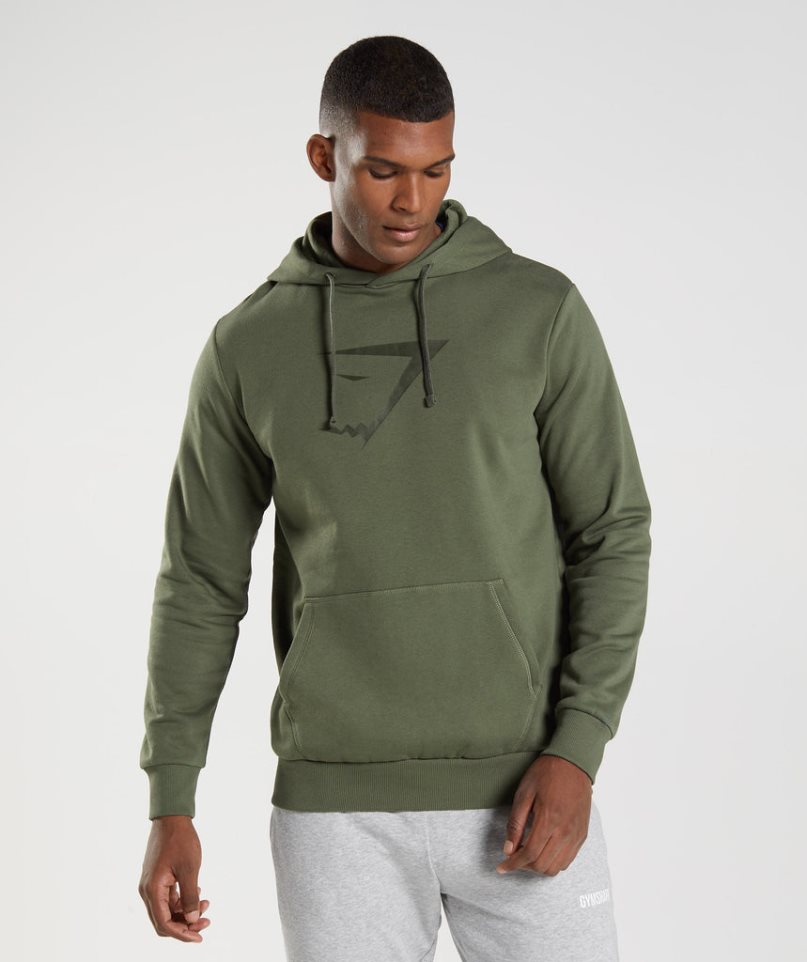Gymshark Sharkhead Infill Férfi Kapucnis Pulóver Olivazöld | HU-V-796
