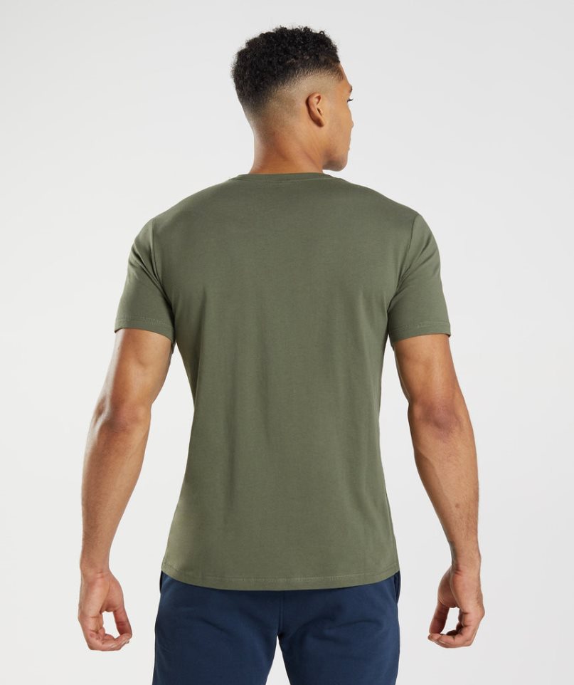 Gymshark Sharkhead Infill Férfi Póló Olivazöld | HU-B-351