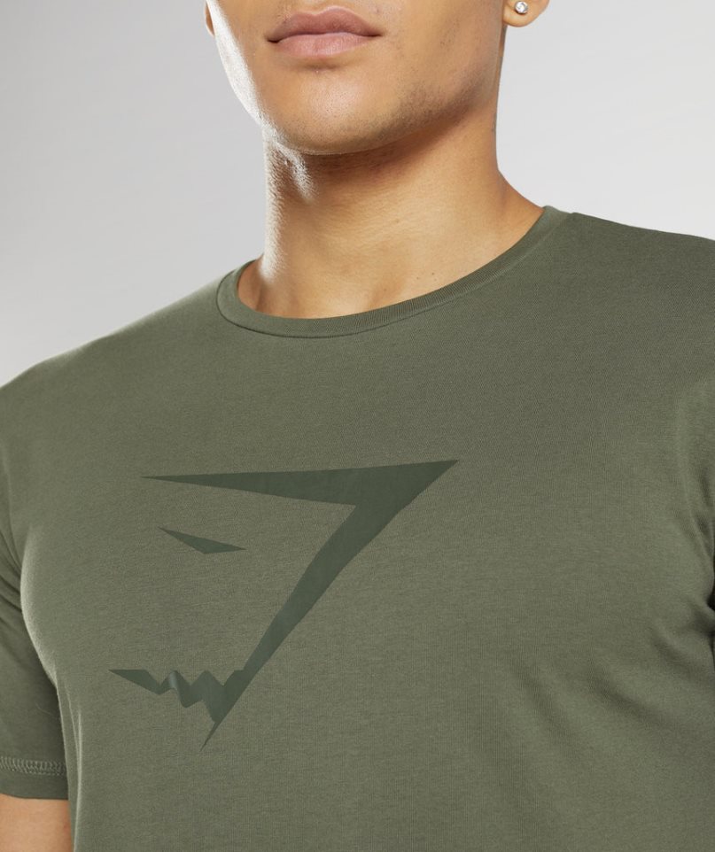 Gymshark Sharkhead Infill Férfi Póló Olivazöld | HU-B-351