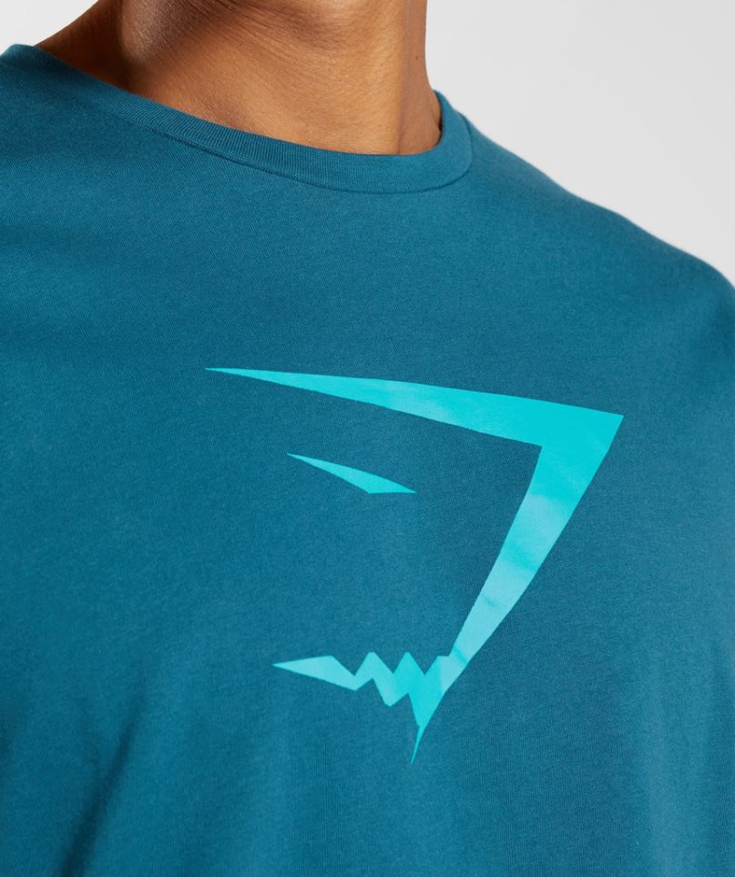 Gymshark Sharkhead Infill Férfi Póló Türkiz | HU-G-574
