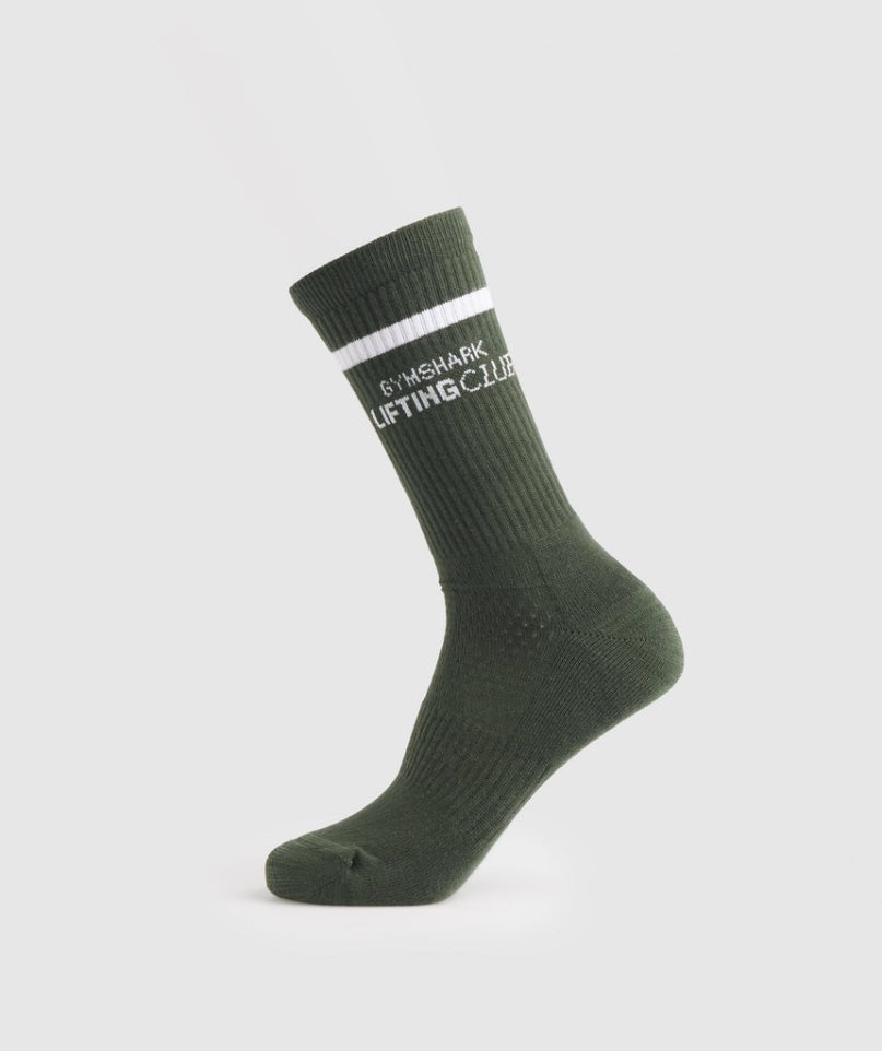 Gymshark Social Club Double Stripe 1pk Zokni Olivazöld | HU-C-130
