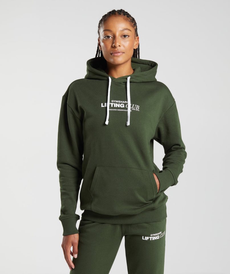 Gymshark Social Club Oversized Női Kapucnis Pulóver Olivazöld | HU-G-576