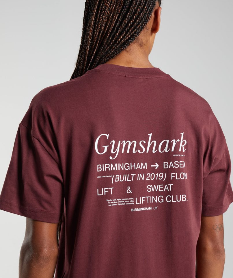 Gymshark Social Club Oversized Női Póló Bordó | HU-C-253