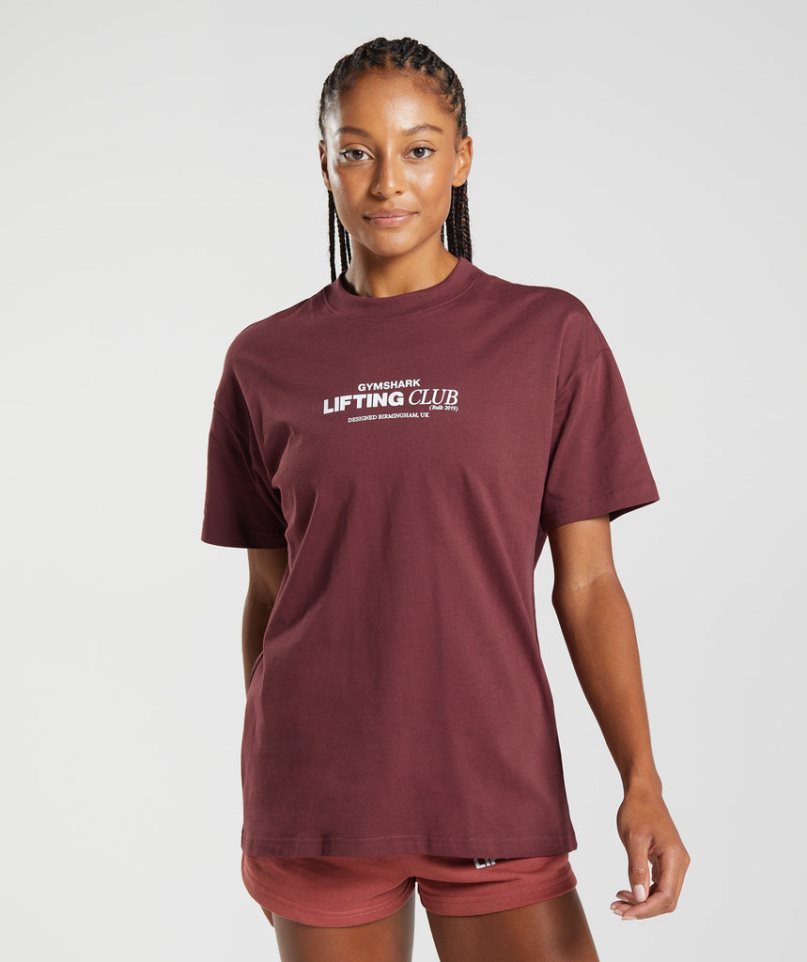 Gymshark Social Club Oversized Női Póló Bordó | HU-C-253