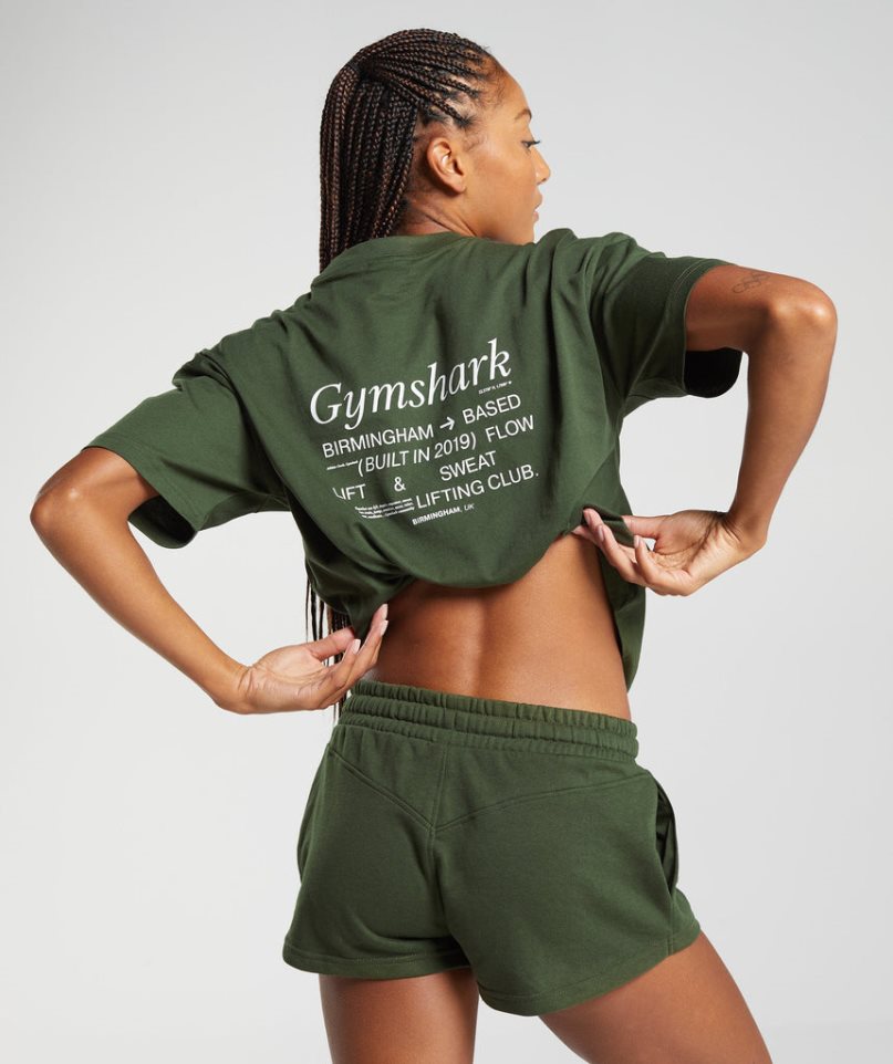 Gymshark Social Club Oversized Női Póló Olivazöld | HU-K-206