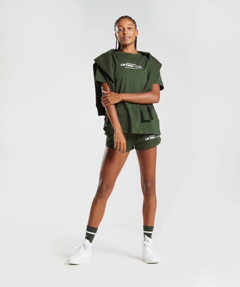 Gymshark Social Club Oversized Női Póló Olivazöld | HU-K-206
