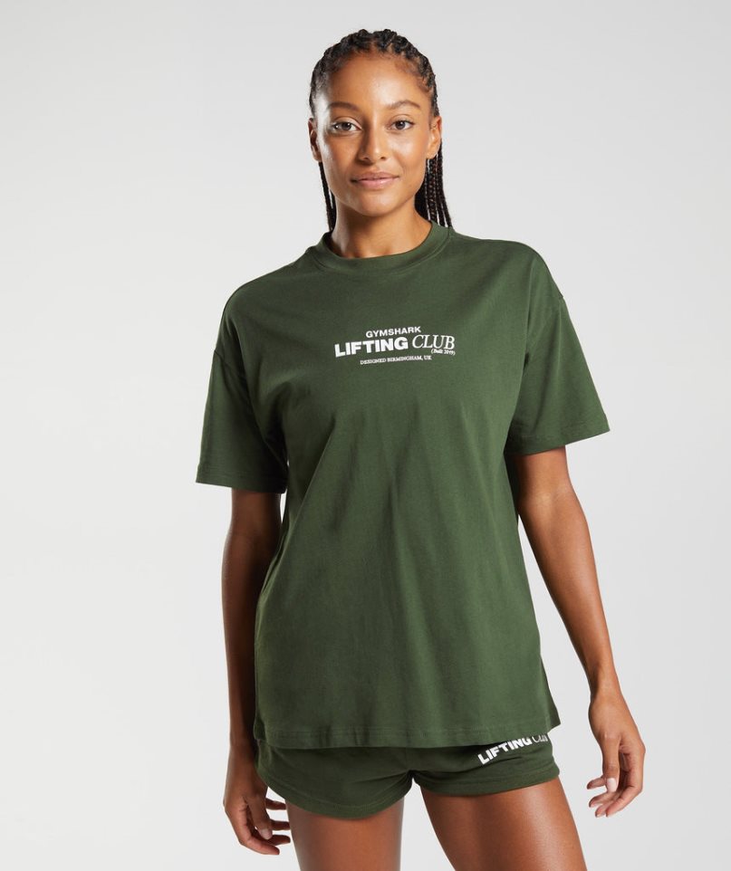 Gymshark Social Club Oversized Női Póló Olivazöld | HU-K-206