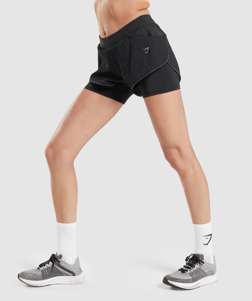 Gymshark Speed 2 In 1 Női Rövidnadrág Fekete | HU-A-415