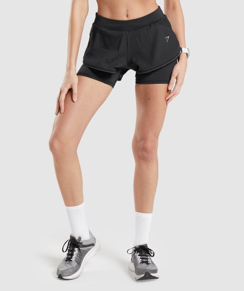 Gymshark Speed 2 In 1 Női Rövidnadrág Fekete | HU-A-415