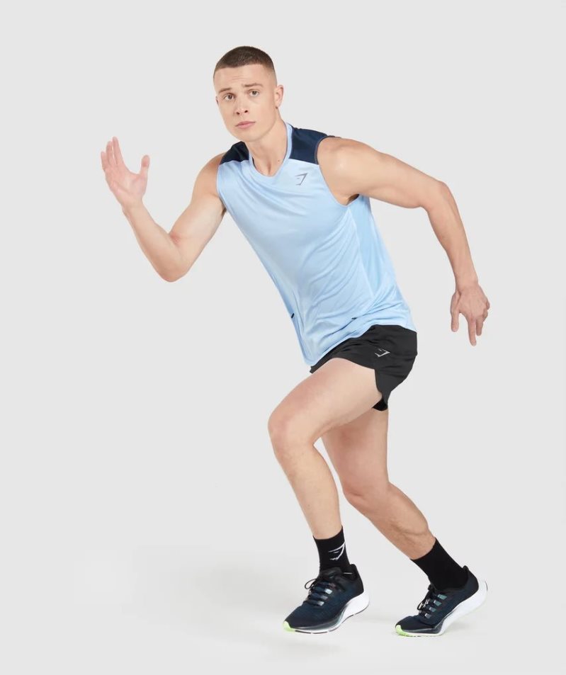 Gymshark Speed Evolve Férfi Ujjatlan Póló Kék | HU-D-654