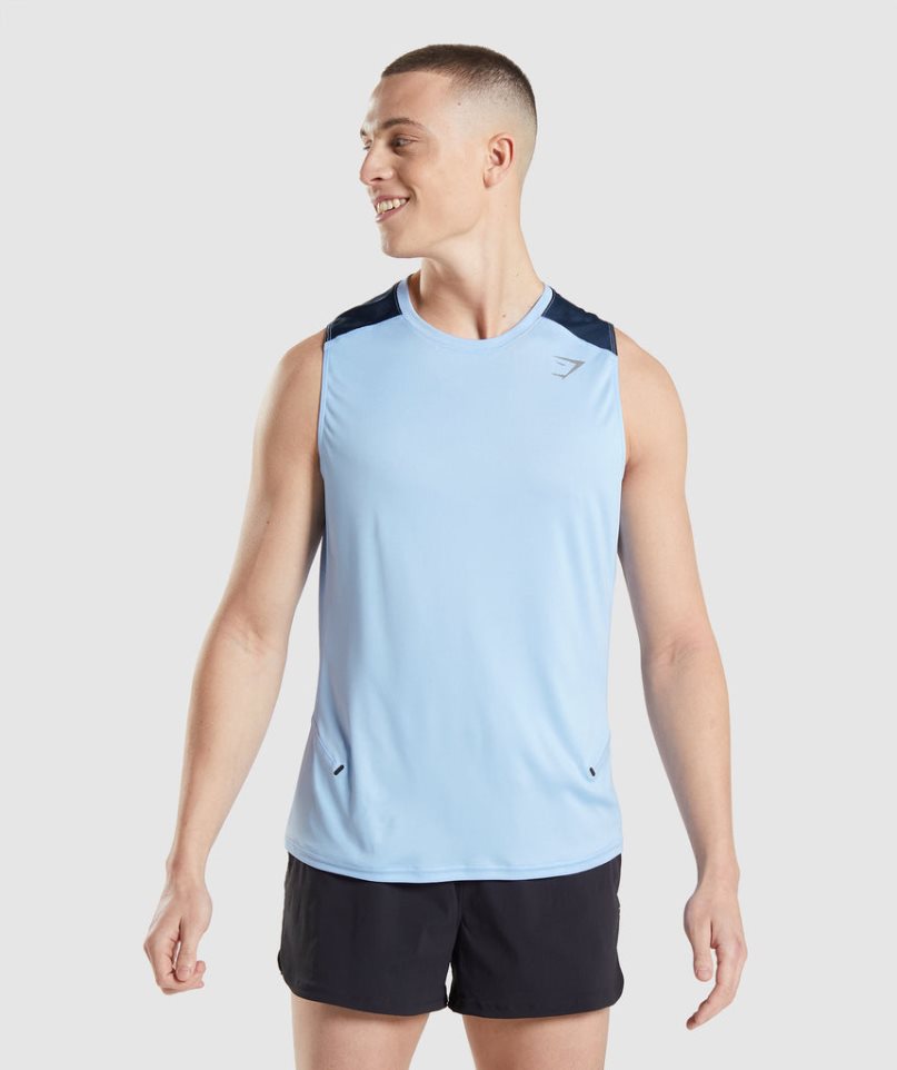Gymshark Speed Evolve Férfi Ujjatlan Póló Kék | HU-D-654