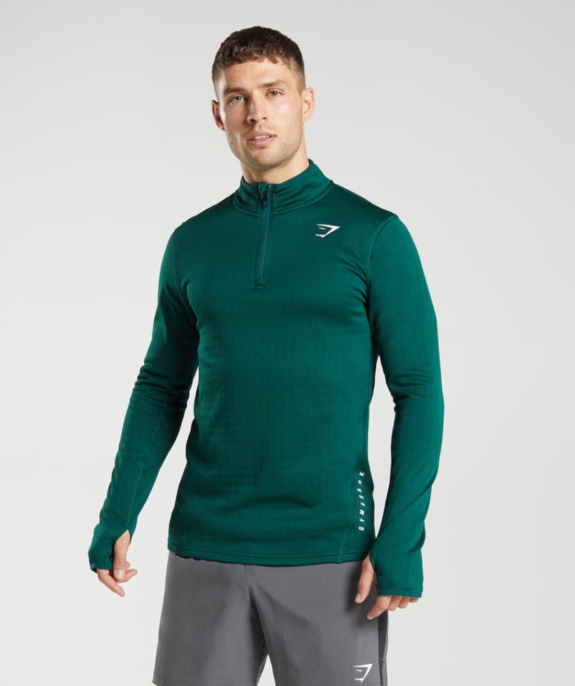 Gymshark Sport 1/4 Zip Férfi Póló Zöld | HU-R-719