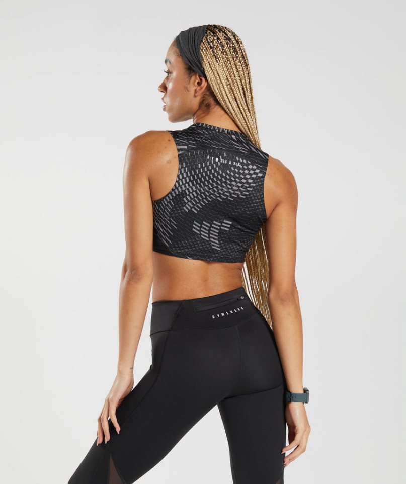 Gymshark Sport Crop Női Ujjatlan Póló Fekete | HU-W-236