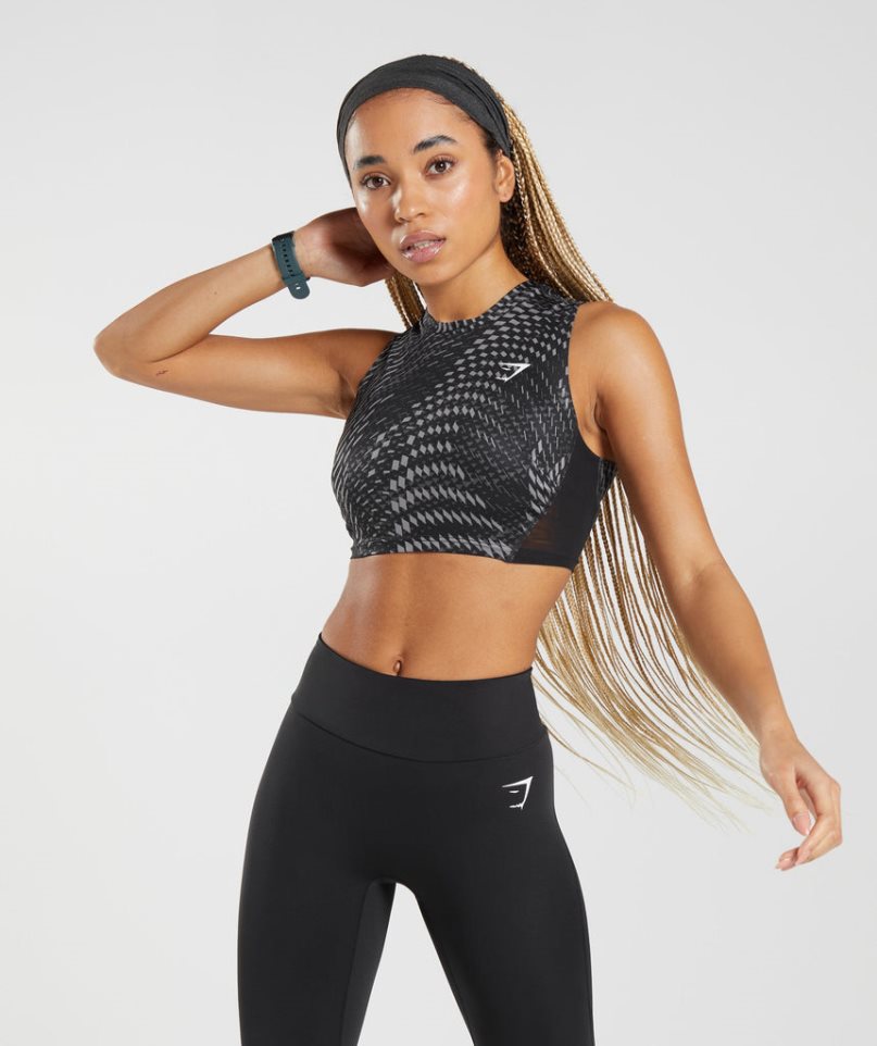 Gymshark Sport Crop Női Ujjatlan Póló Fekete | HU-W-236