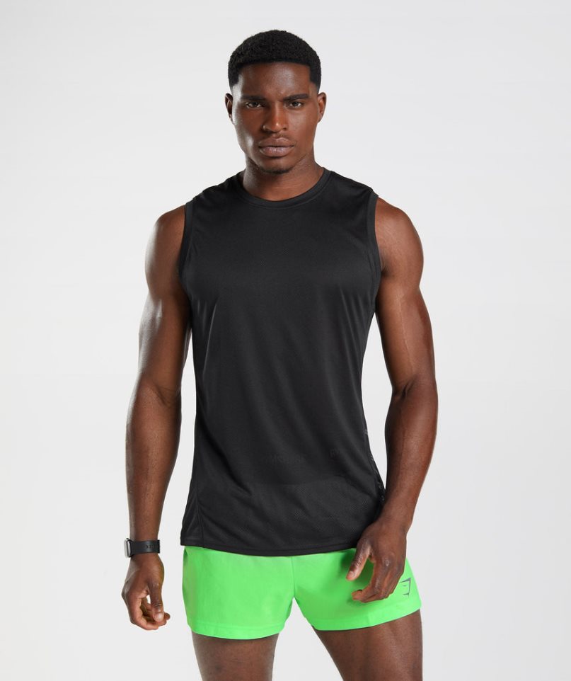 Gymshark Sport Férfi Ujjatlan Póló Fekete | HU-C-095